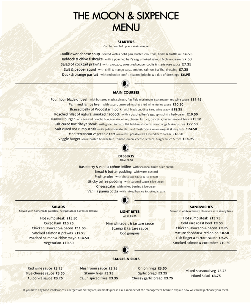 Moon And Sixpence Menu | The Moon And Sixpence de Chennai Carte – CAAU